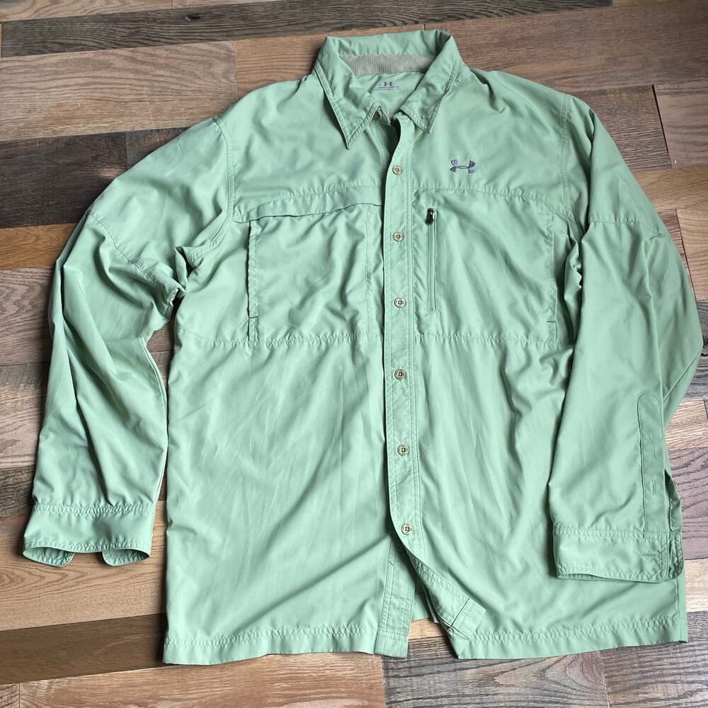 Under Armour Men's Large Mint Green Long Sleeve Fishing Shirt Vented Outdoor